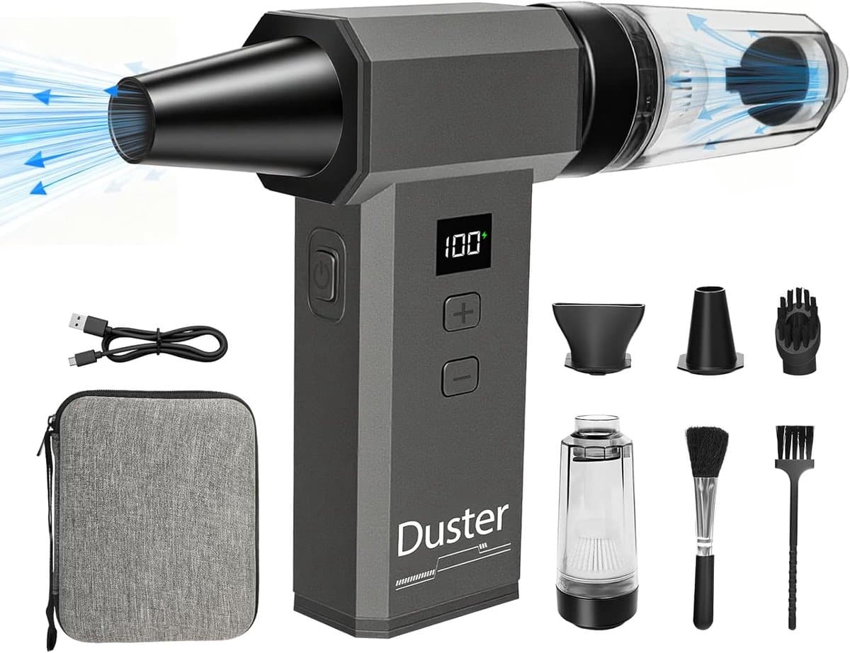 2-in-1 Elektrische Luchtblazer en Mini Stofzuiger - 180000 RPM Hogedruk Luchtstroom - 100 Niveaus Instelbaar - LED Display - 8000mAh Accu - Draagbare Air Duster voor PC Auto en Huishouding — afbeelding 1
