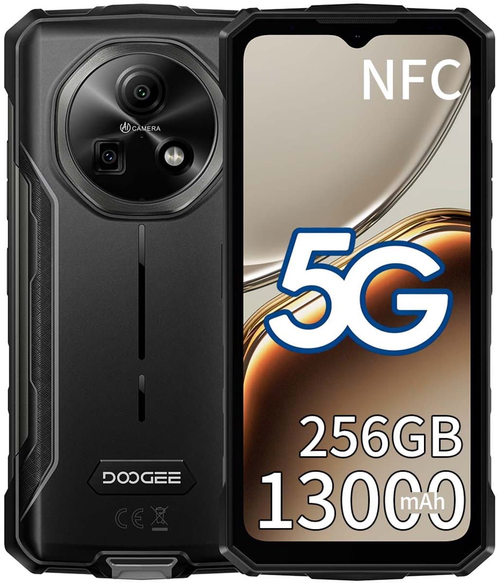DOOGEE Fire 7 Robuuste Smartphone - IP68/IP69K Outdoor Telefoon - Dual SIM 5G - 6GB RAM - 128GB ROM - 13000mAh 18W - Android 15 - 6,6 inch - 64MP AI-camera - NFC, GPS, OTG - Zwart — afbeelding 1
