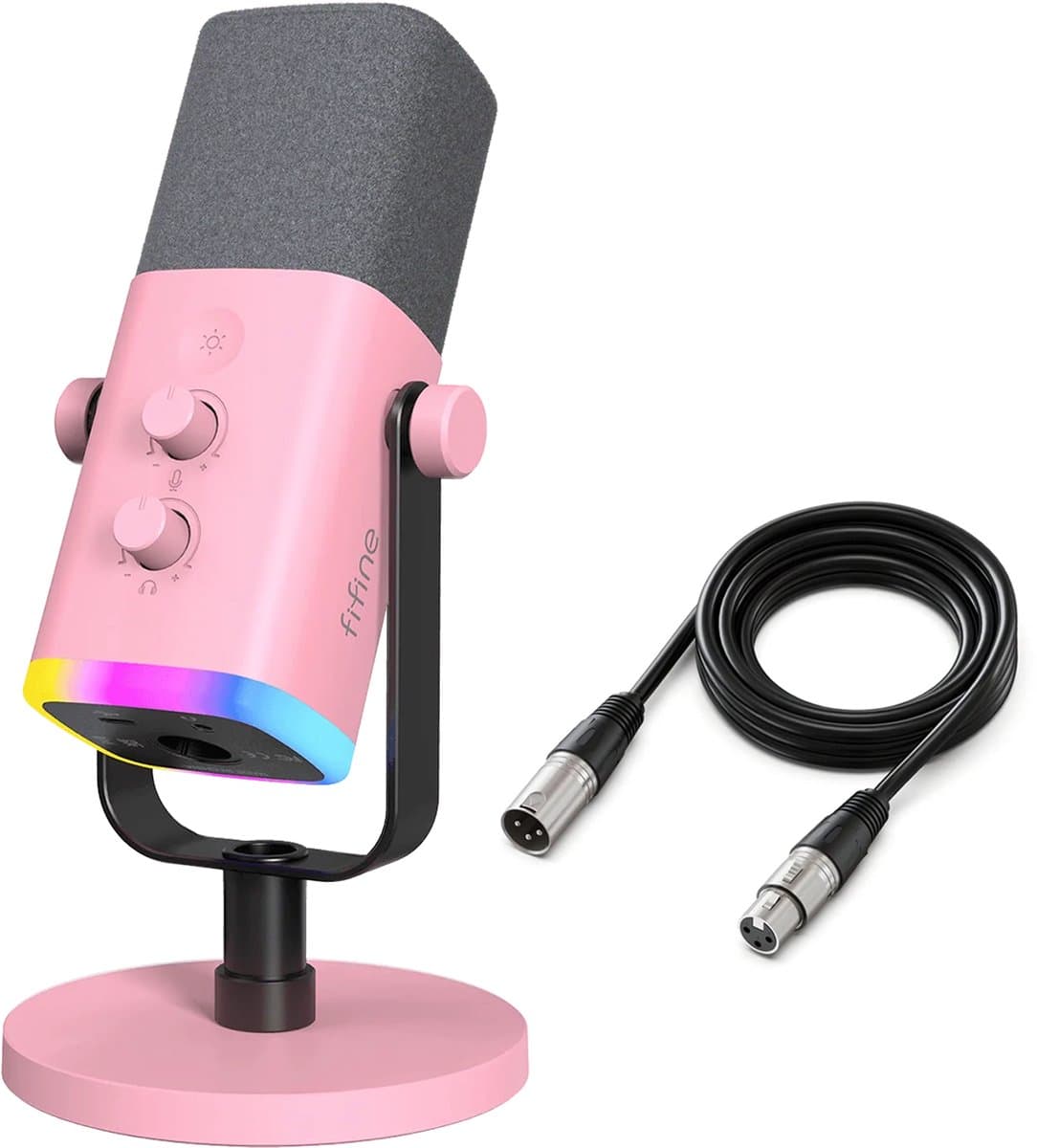 FIFINE AM8 - Complete set - Met XLR Kabel - USB / XLR Studio Microfoon - Geschikt voor PC/PS4/PS5 - RGB - Podcast - Gaming - Streaming - Roze — afbeelding 1