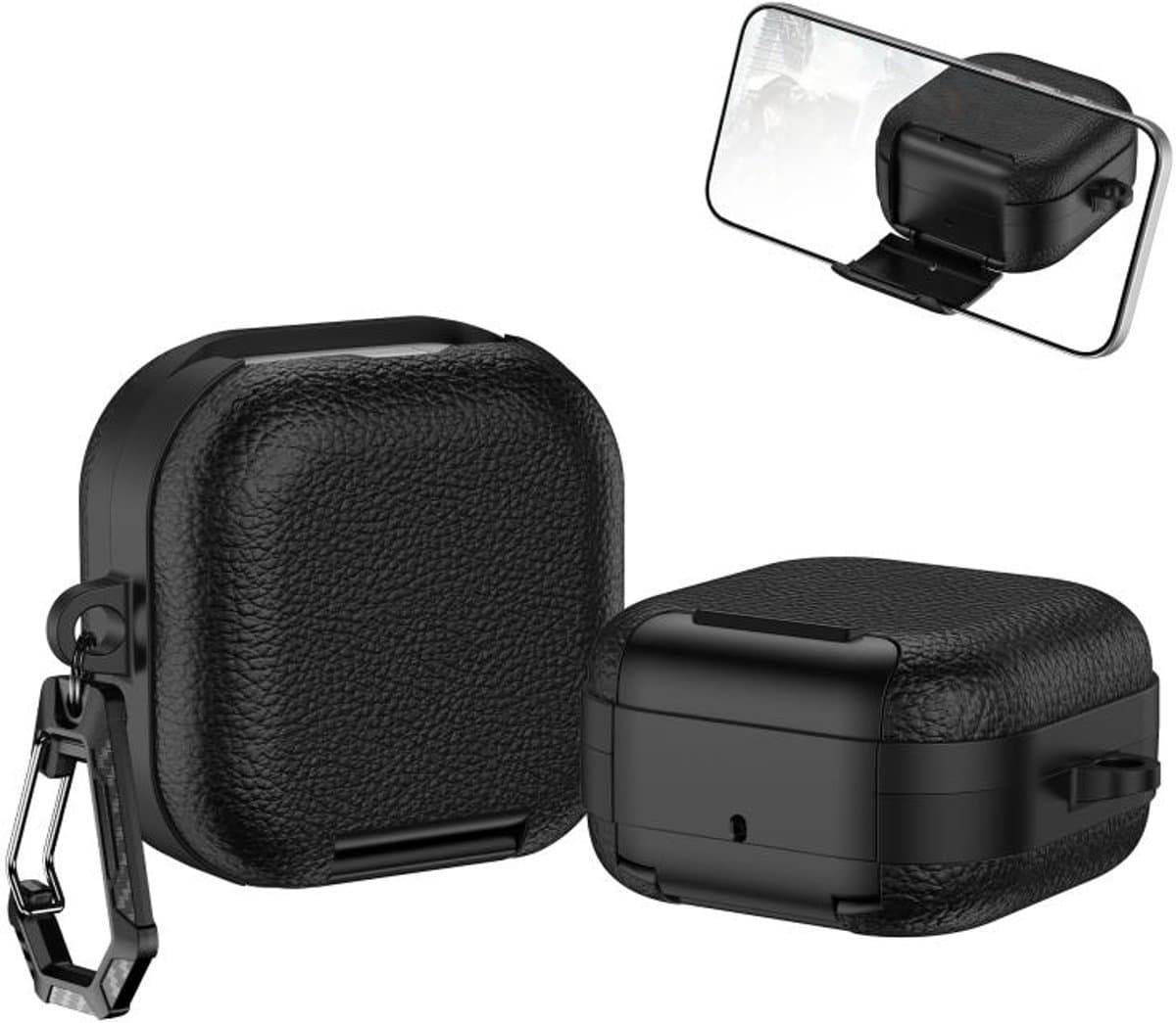 Telestore - hoesje geschikt voor Samsung Galaxy Buds4 / 4 pro hard case cover - zwart - leather look hoesje Beschermhoes - Samsung Galaxy Buds 4 / 4 Pro Cover - Buds4 hoesje — afbeelding 1