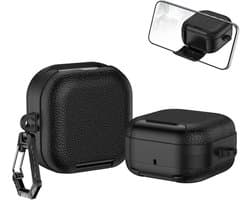 Telestore - hoesje geschikt voor Samsung Galaxy Buds4 / 4 pro hard case cover - zwart - leather look hoesje Beschermhoes - Samsung Galaxy Buds 4 / 4 Pro Cover - Buds4 hoesje