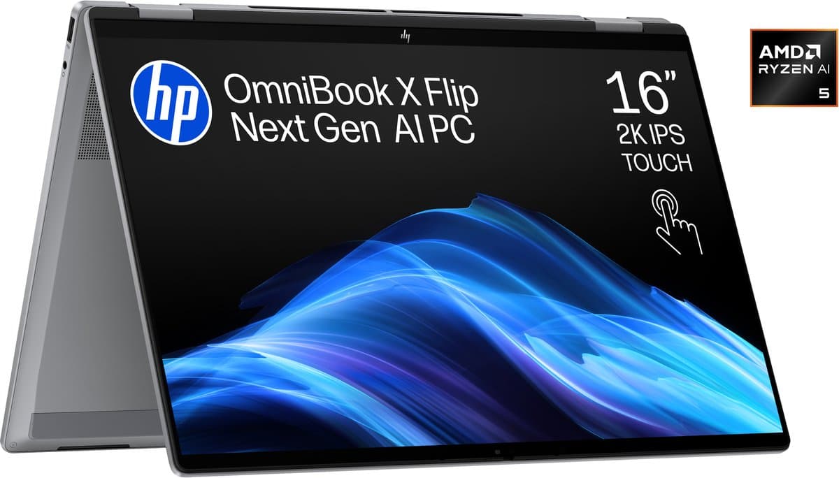 HP OmniBook X Flip NGAI 16-ar0751nd - 2-in-1 Copilot+ Laptop - 16 inch - Ryzen AI 5 - 16 GB RAM - 512 GB SSD - Windows 11 Home — afbeelding 1