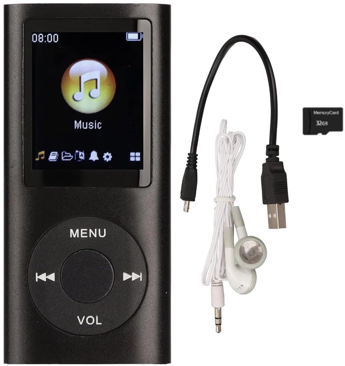 MP3 Speler Bluetooth - Digitaal 1,8-inch LCD-scherm - USB - Draagbaar - Luidsprekers met verliesvrije geluidskwaliteit - Voice recorder - FM radio - SD kaart tot 64GB(let op: de kaart is niet inbegrepen) - ZWART — afbeelding 1