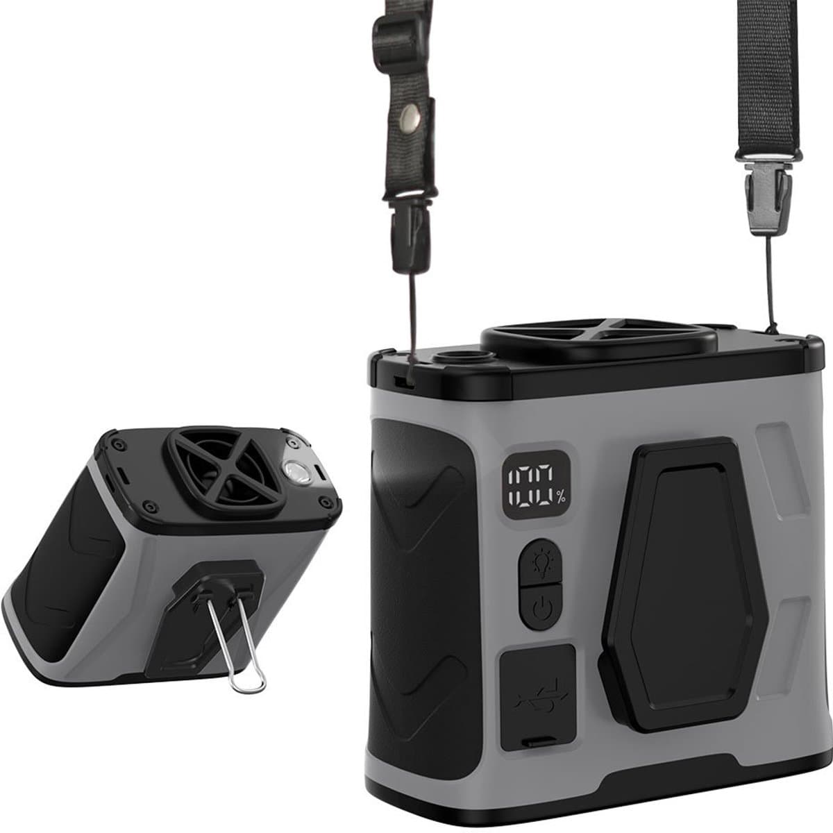 Draagbare riemclipventilator met krachtige koperen borstelloze motor, handsfree oplaadbare draagbare shirtventilator, persoonlijke hangende nekventilator voor kamperen op de werkplek in de buitenlucht — afbeelding 1