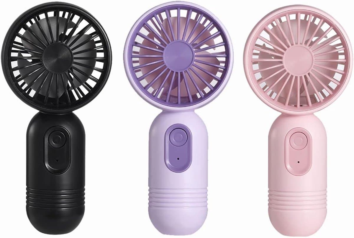Mini draagbare ventilator 3-pack, schattige draagbare, op batterijen werkende, lichtgewicht kleine persoonlijke ventilatoren met 3 snelheden en USB-oplaadbare wimperventilator voor stijlvolle meisjes, kinderen, vrouwen, mannen, kantoor — afbeelding 1