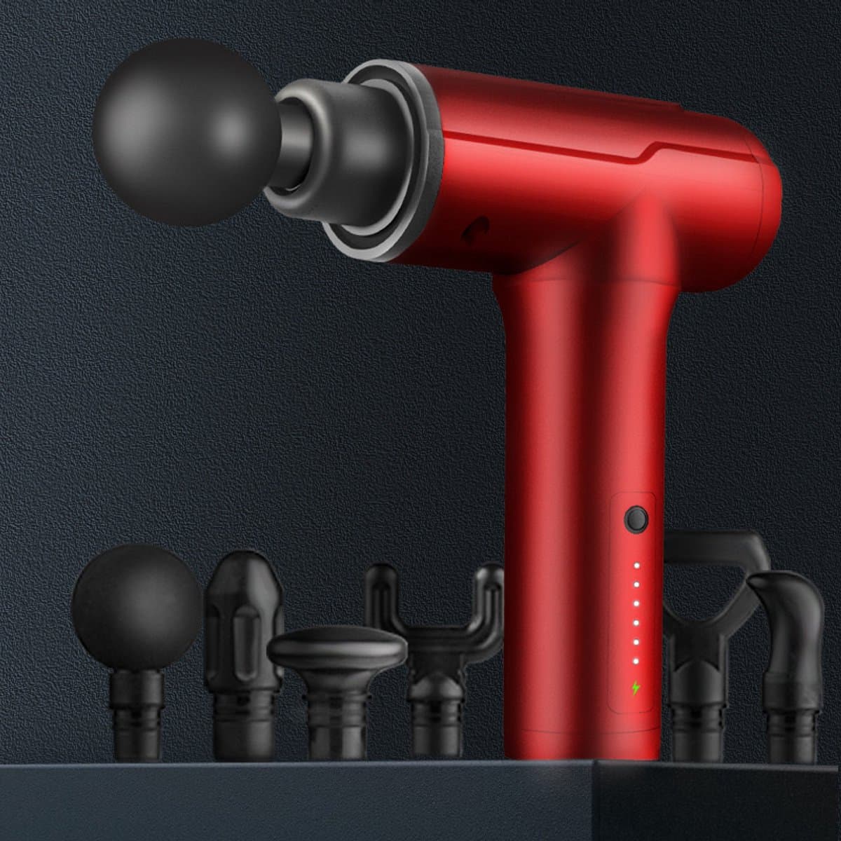 Diep weefselmassagepistool, elektrisch rugmassagepistool, nekpijnverlichtend massageapparaat, handmassageapparaat, 6-koppige percussiemassageapparaat (rood) — afbeelding 1