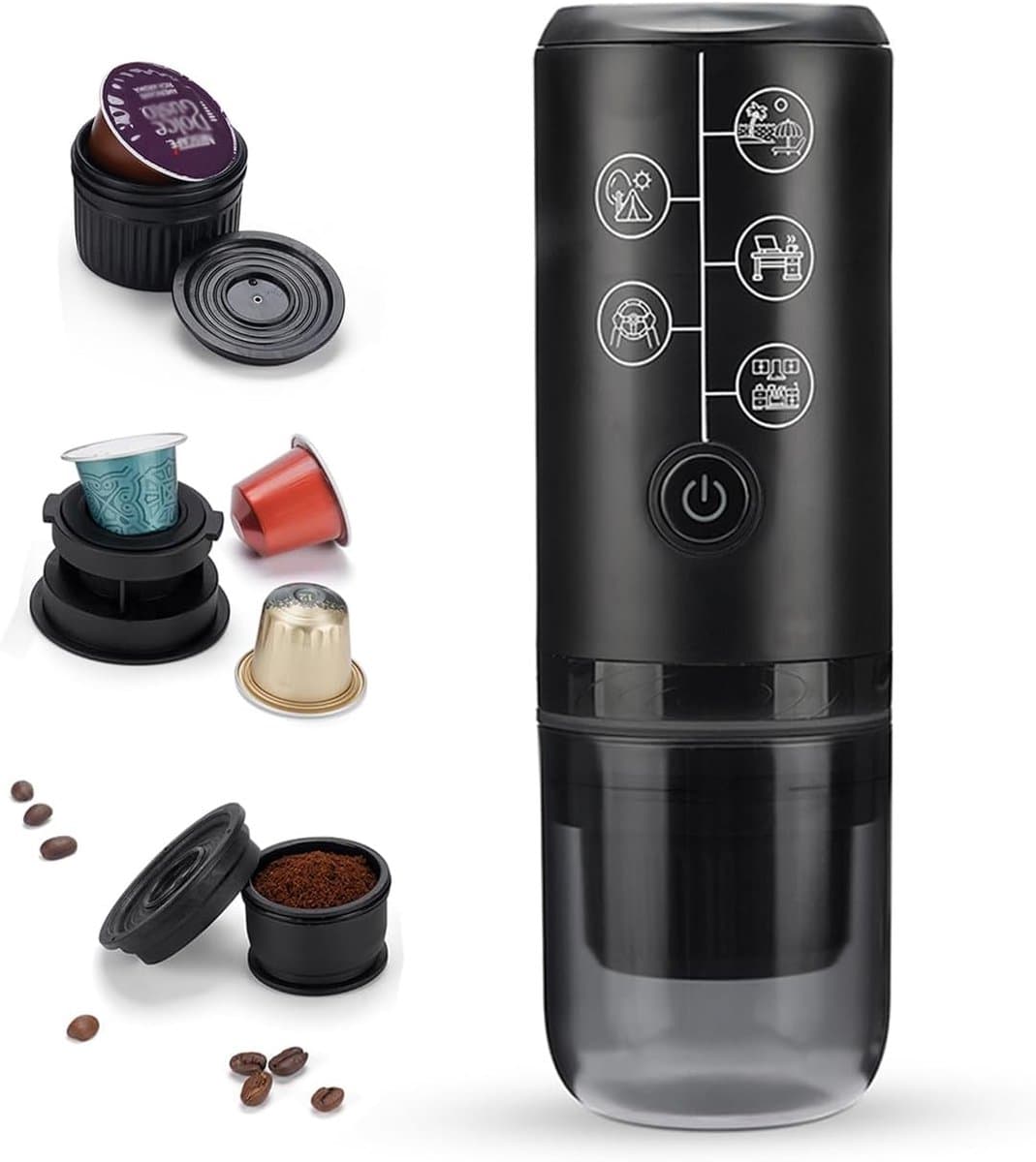 3-in-1 draagbare espressomachine, elektrisch reiskoffiezetapparaat, USB-type C en autolader, 17 bar filterkoffiezetapparaat (zwart) zonder verwarming — afbeelding 1