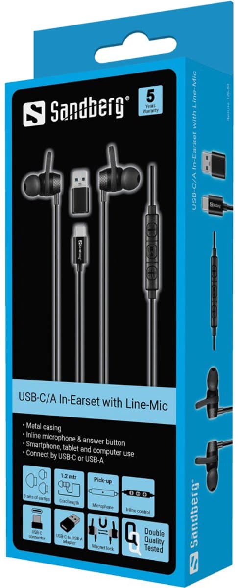 Sandberg USB-C/A In-Earset with Line-Mic — afbeelding 1