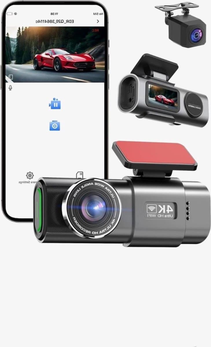 Thuys – Dashcam Voor Auto 4K + 1080p – Voor En Achter Camera – Met Parkeermodus – G–Sensor – App Bediening – Nachtzicht — afbeelding 1