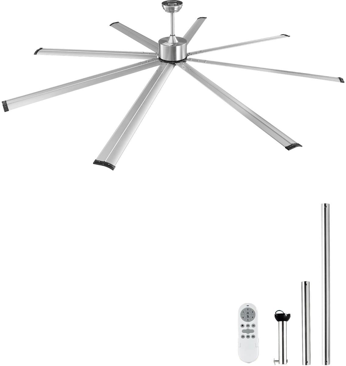 Plafondventilator 244 Cm - 8 Aluminium Bladen - 6 Snelheden - Krachtige Luchtstroom - Geschikt voor Hoge Plafonds In Woonkamers — afbeelding 1