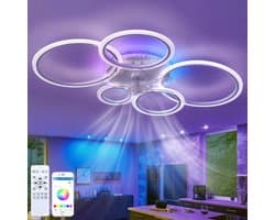 5 Ring Ventilator | Moderne Ringen LED Ventilator | Smart Lamp | RGB| Bedienbaar Met Afstandsbediening & APP | 12 Kleuren | Moderne Ventilator Licht