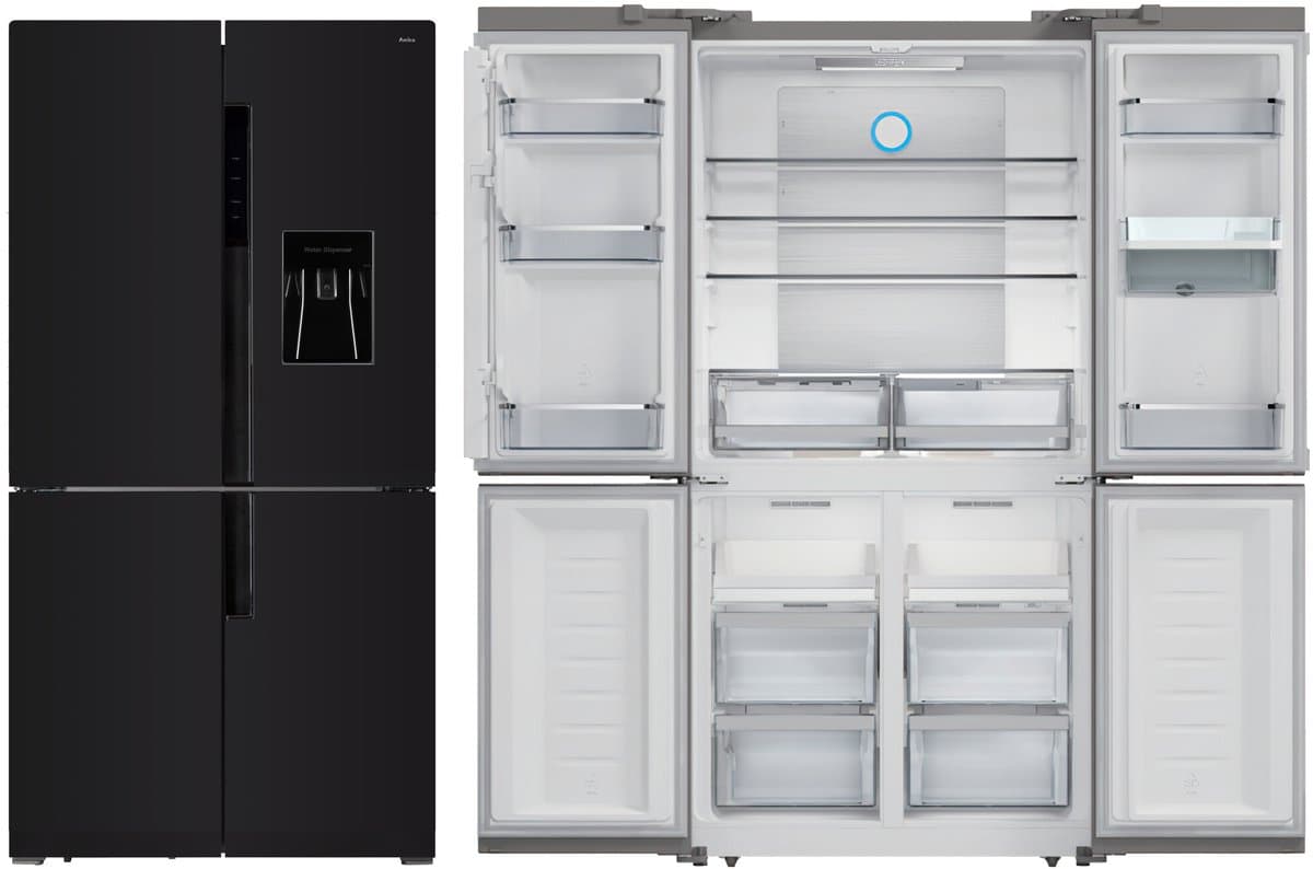 Amica AFN9561DXN - Amerikaanse Koelkast met 4 deuren - NoFrost - Waterdispenser met reservoir- 560 L - 183 cm H - Black RVS — afbeelding 1