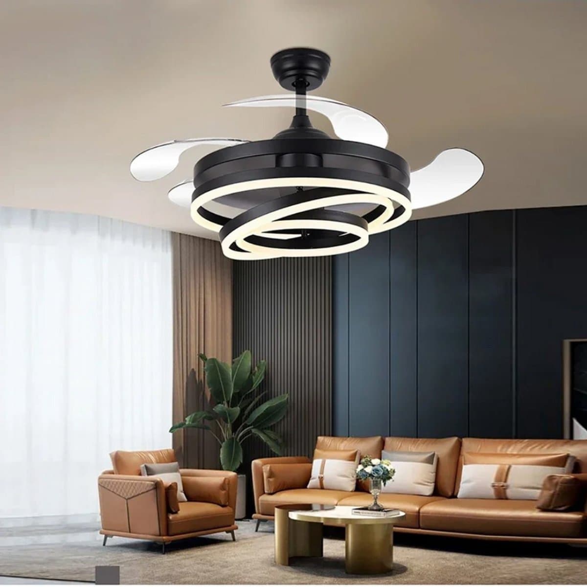 Nivard Plafondventilator - Met Verlichting - Plafond Ventilator - Met Lamp - Plafonniere Met Ventilator - Met Licht - Zwart - 106cm — afbeelding 1