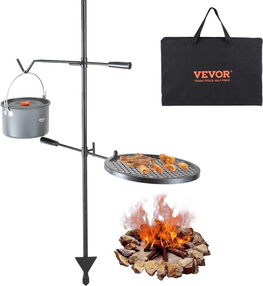 VEVOR Rotisserie Roterende Grill Staal 360 x 360 Mm Houtskoolgrill Dubbellaags Kookrooster Grillrek 6 Kg Laadvermogen 300 ℃ Vrijstaand Spit Gebraad BBQ Grillwagen Barbecue Buiten — afbeelding 1