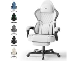Soontrans-Wit-Gaming Stoel-met Inklapbare Voetensteun-Gamestoel Verstelbaar Rugleuning-Ergonomische Gaming Chair-als Bureaustoel-Uitgerust Met Hoofdsteun en Lendensteun-Katoen-Linnen Mix-Computerstoel Gaming-Voor Volwassenen en Jongeren