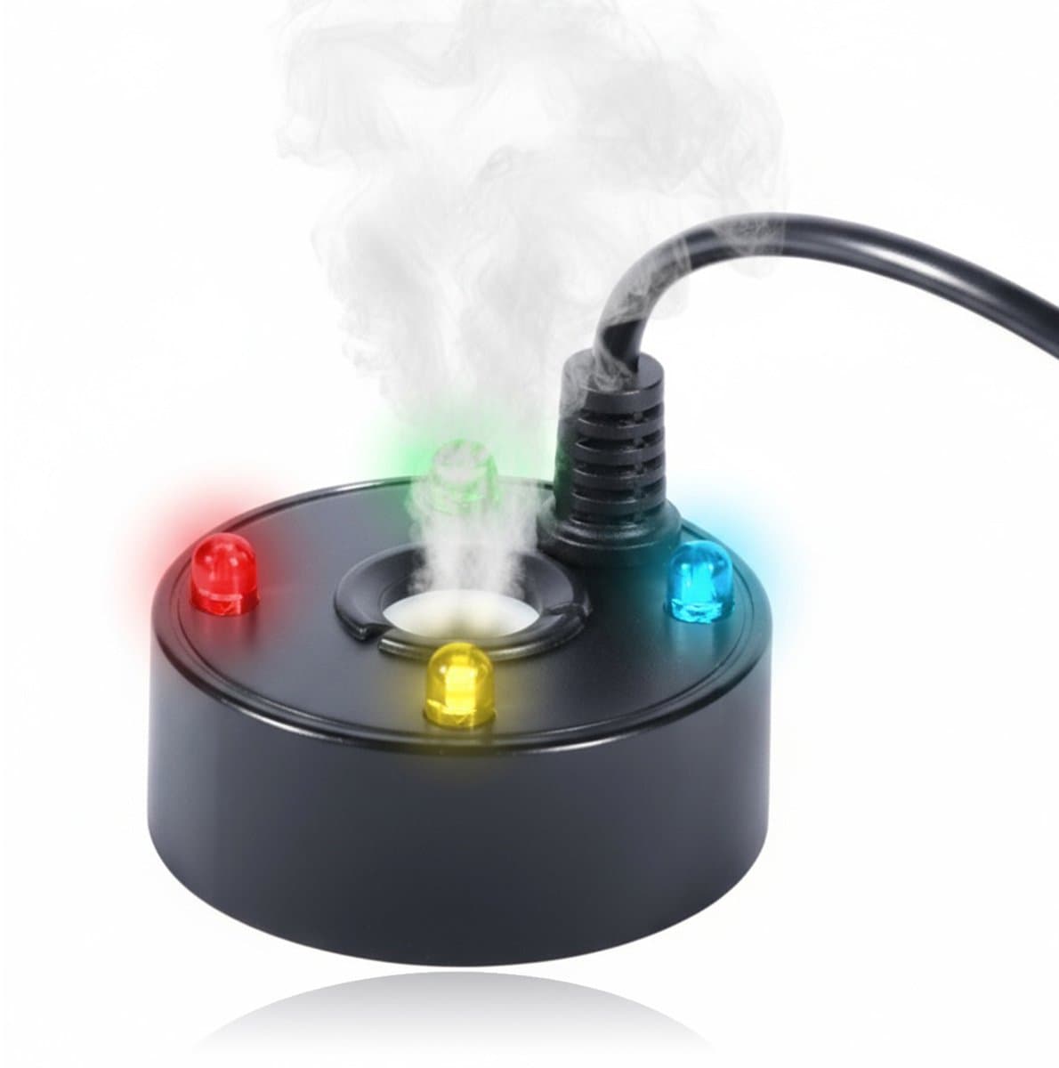 longziming Ultrasone Mistmaker – Mini Vernevelaar met 4 LED-Lampjes – Stil – Kleurveranderend – Voor Vijver, Aquarium, Halloween en Decoratie - tuinfonteinaccessoires — afbeelding 1