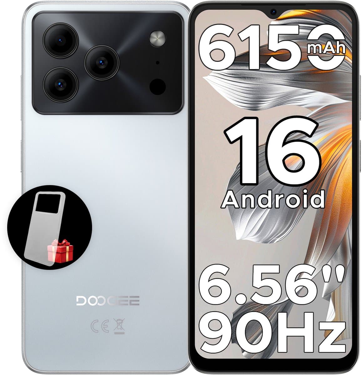 DOOGEE Note 56 - Smartphones - 24G RAM + 64G ROM (2TB/TF) - Android 16- 6150mAh - 6,56 inch + 90Hz - 4G Dual SIM - Face ID - GPS - 3,5mm Koptelefoonaansluiting - Wit — afbeelding 1