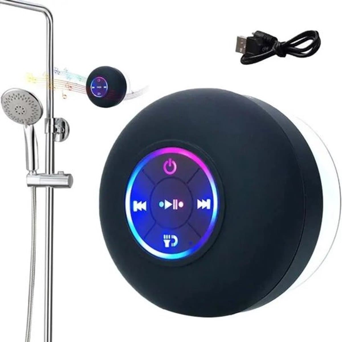 Waterdichte LED Bluetooth Douche Luidspreker met Zuignap - Zwart - USB Oplaadbaar. Geschikt voor Smartphone, Tablet en PC. Muziekbox voor onder de douche — afbeelding 1