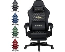 GTPLAYER - Gaming Stoel Stof - 150 kg met Verenzitkussen en Voetensteun - Zwart