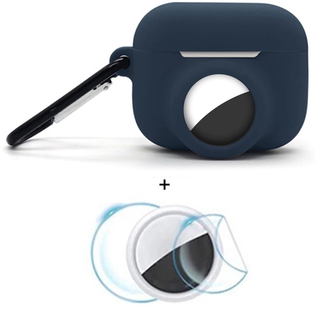 2 in 1 AirPods Pro 3 en Airtag Case - Beschermhoes - AirPods Pro 3 Cover - AirPods Pro 3 AirTag Hoesje - tracker - hoesje geschikt voor Apple Airpods Pro 3 - donker blauw - met screenprotector — afbeelding 1