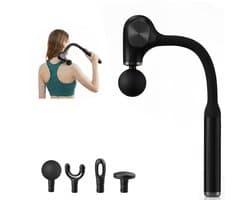 Home Vibes® Massage Apparaat voor Nek, Rug, Schouders en Benen - Massage Gun - Professioneel Massageapparaat - Vaderdag Cadeau - Lange Ergonomische Hendel - 4 Opzetstukken - 5 Standen - Draadloos - Zwart