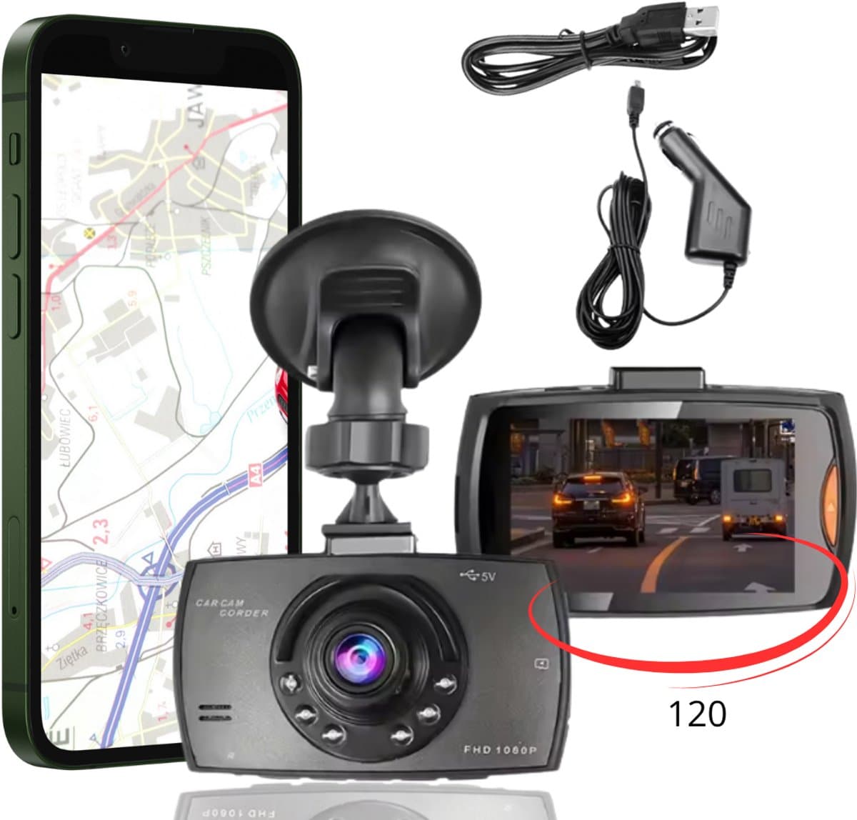 Auto Dashcam 120° Full HD met Nachtzicht, Bewegingdetectie & G-sensor – FHD Rijcamera — afbeelding 1