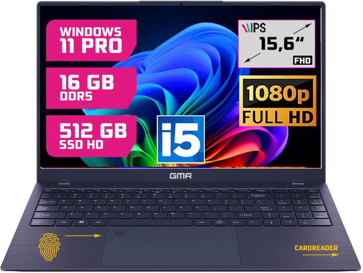 GMR Laptop 15.6 Inch Full HD IPS | Intel Core i5 | 16GB DDR5 RAM | 512GB SSD | Windows 11 Pro | Zakelijke Laptop | Studenten Laptop | Werk Laptop | Thuiswerk Laptop | Office Laptop | Notebook — afbeelding 1