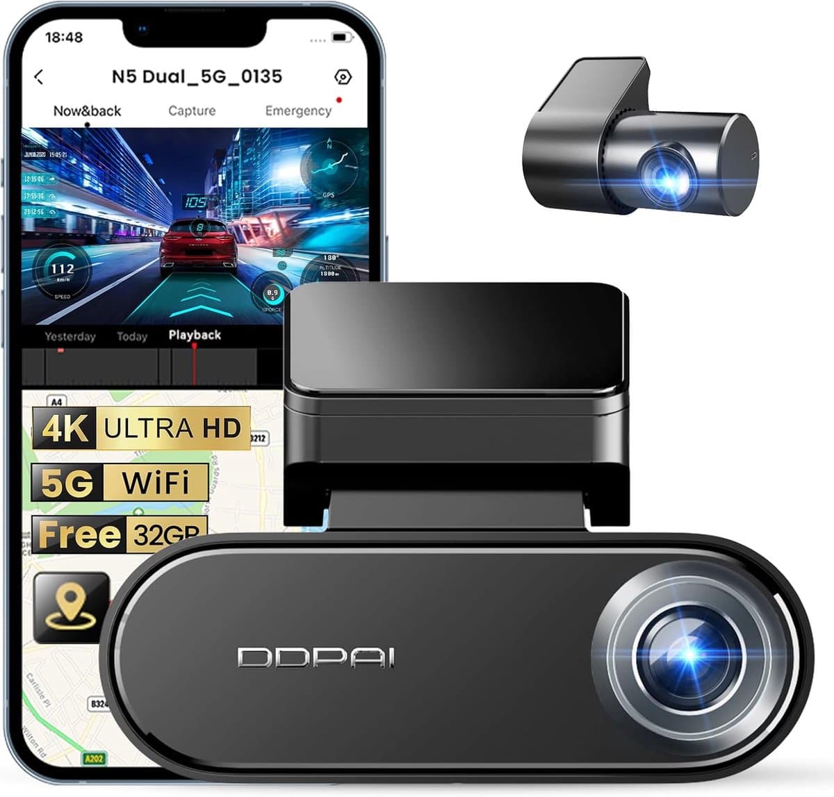 Dashcam Auto met Voor en Achter Camera - 4K HD Beeld - GPS - DDPAI — afbeelding 1