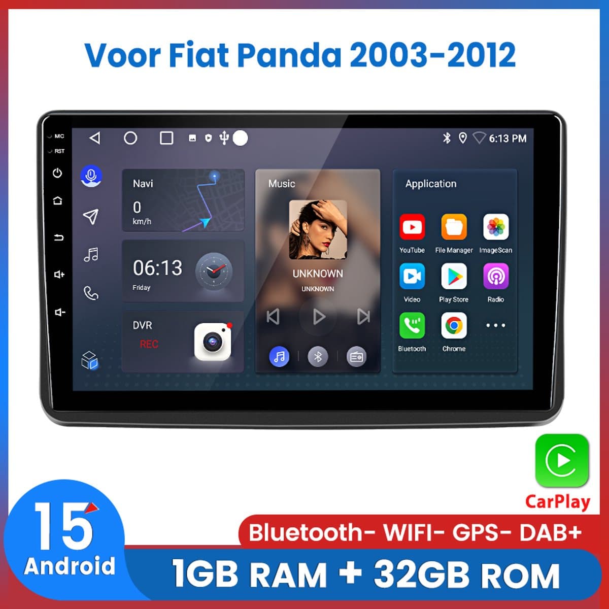 Awesafe 9 Inch Autoradio - Geschikt Voor Fiat Panda 2003 t/m 2012 - Draadloos Apple CarPlay Android Auto - Ram 1GB+ Rom 32GB - Autoradio met navigatie GPS - Radio Scherm - 2003 2004 2005 2006 2007 2008 2009 2010 2011 — afbeelding 1