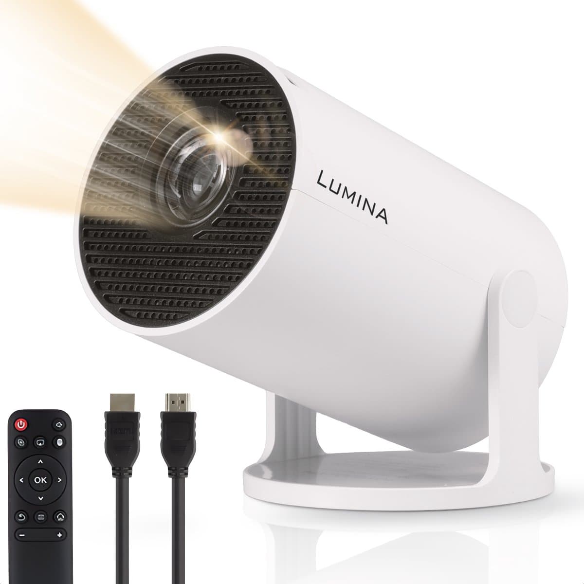 Lumina Mini Pro Beamer - Home Cinema - Projector - Android 11.0 - WiFi 6 & Bluetooth 5.2 - 4k Beeldkwaliteit - Projector Scherm - Wit — afbeelding 1