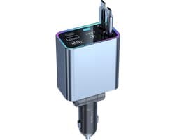 Intrekbare autolader 4-in-1 sigarettenaansteker USB C 66W telefoon snellader adapter met spanningsdisplay geschikt voor iPhone Galaxy Huawei voor 12V 24V Truck Campervan