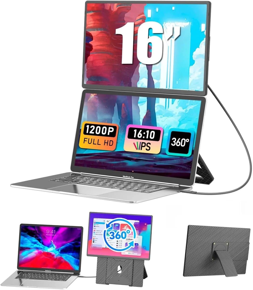 Siaviala N2 16" Portable Monitor | 1920x1200 IPS | 360° Draaibaar & Magnetisch | Ultradun 0.76kg | Plug & Play Type-C | Jouw Mobiele Kantoor | 200% Productiviteit — afbeelding 1