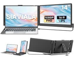 Siaviala P6 14" Laptop Monitor | Plug & Play via Type-C | 180° Draaibaar | FHD 60Hz | Universele Compatibiliteit Laptop & Smartphone | 200% Productiviteit | Compatibel met Mac/Windows/PS5 | Extended/Mirrored Mode | Inclusief Alle Kabels