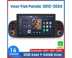 Awesafe Autoradio - Geschikt Voor Fiat Panda 2012 t/m 2024 - 7 inch IPS Scherm - Draadloos Apple CarPlay & Android Auto - Ram 2GB + Rom 64GB - GPS Navigatie Bluetooth WIFI - Radio Scherm - Navigatiesysteem Auto