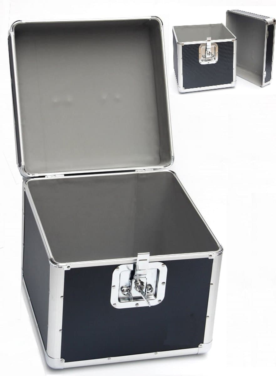 Vinyl koffer LP koffer voor 70 tot 100 platen afsluitbaar zwart aluminium — afbeelding 1