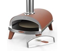 ZiiPa Pizza Oven Piana - Houtgestookt - Met Thermometer - Terracotta - Geschikt voor Ø 30 cm Pizza's - Roterende Pizzasteen voor Gelijkmatige Bakresultaten - Snel en Efficiënt