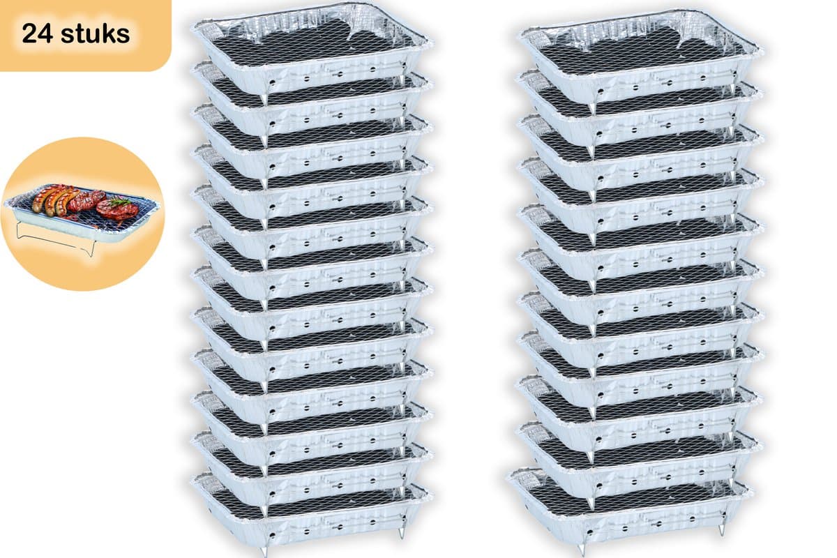 Wegwerp BBQ 24 stuks – Kant-en-klare Barbecue met 600g Houtskool – Instant Barbecue voor camping, Picknick en strand — afbeelding 1