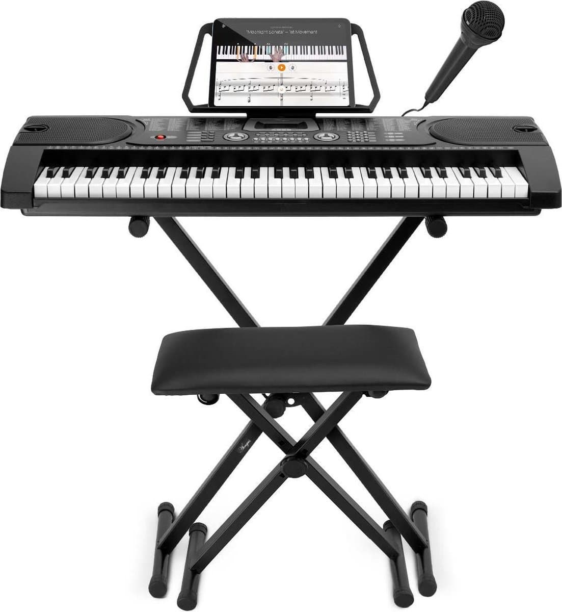 Keyboard Piano – Complete Set met Standaard, Pianokruk en Microfoon – 61 Toetsen - Keyboard voor kinderen en volwassenen - Áengus A289 — afbeelding 1