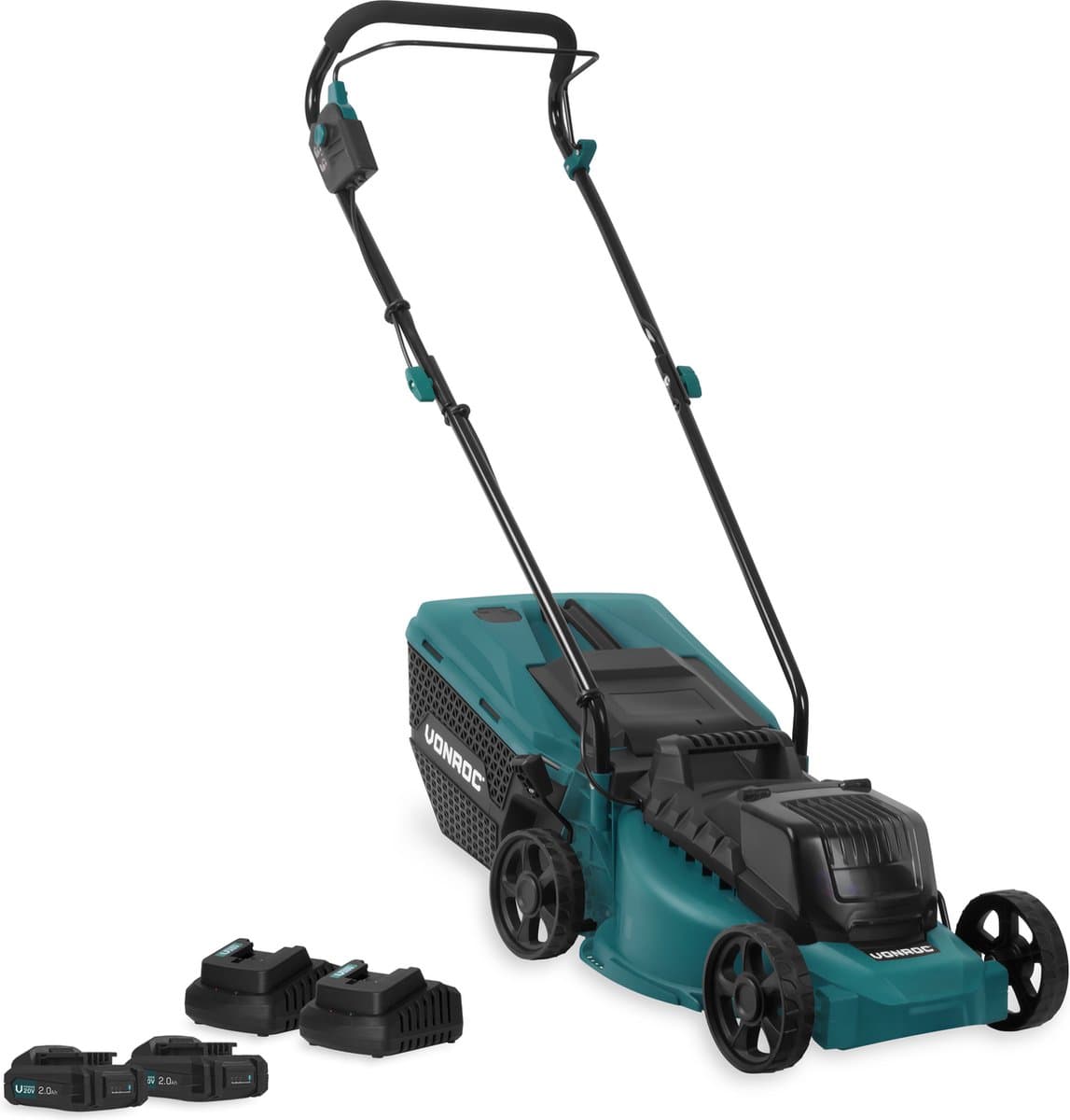 VONROC Accu Grasmaaier – 40V – 33 cm maaibreedte – Brushless motor - Vijf instelbare maai-hoogtes: 30/40/50/60/70 mm - Incl. 30L Opvangbak - Incl. 2x 2.0Ah Accu en 2x Snellader — afbeelding 1