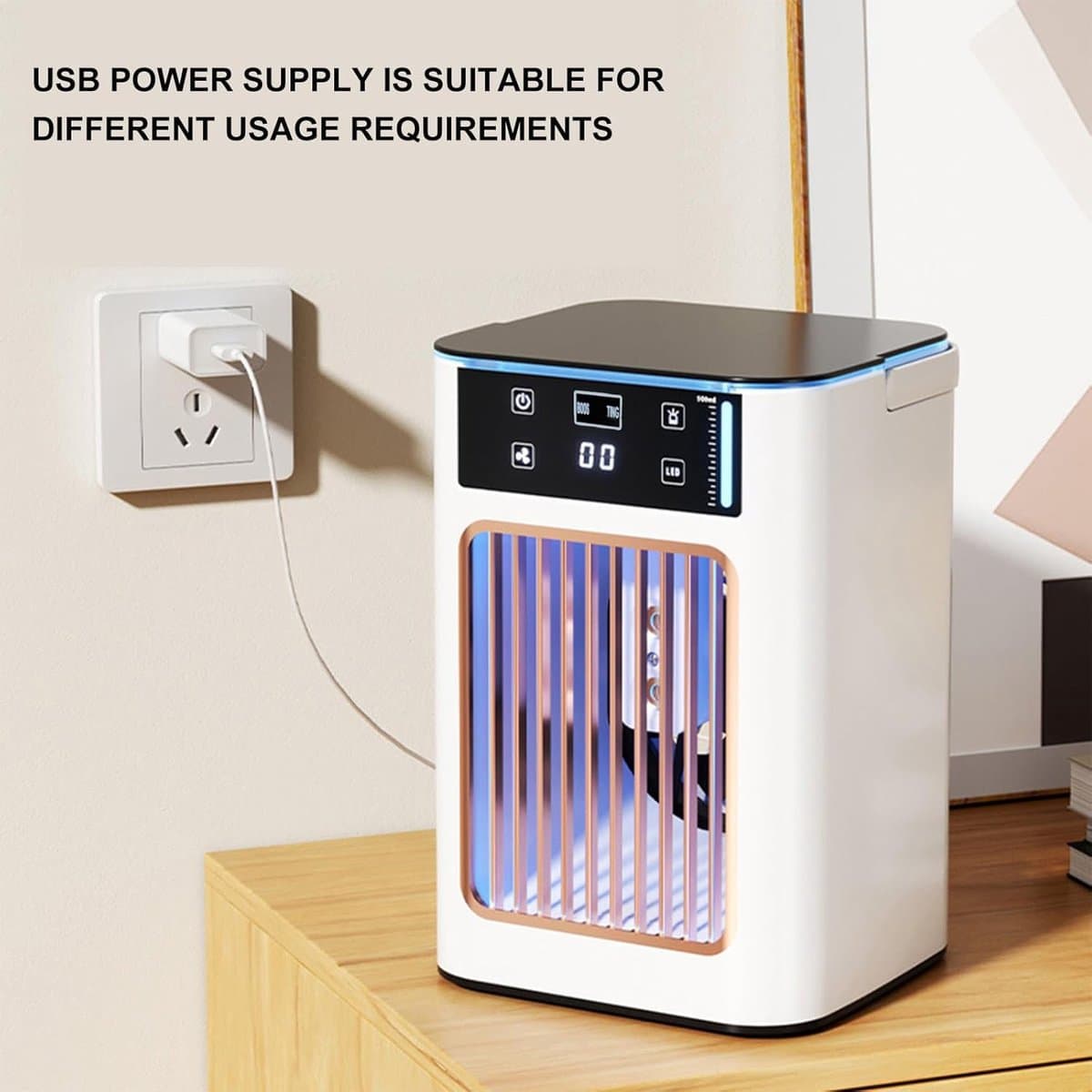Mini USB draagbare desktopventilator met 3 ventilatorsnelheden en 7 ledlampjes, geschikt voor slaapkamers en studentenkamers. — afbeelding 1