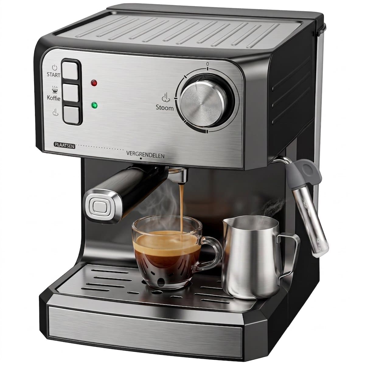 ROLIPO Pistonmachine 20 Bar - Espressomachine met Stoompijpje - 1,6L Waterreservoir - 850W - Voor Espresso, Cappuccino en Latte - Zwart — afbeelding 1