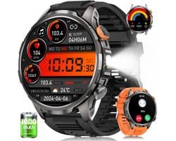 FOSMET Smartwatch Heren - Stappenteller - 1500mAh Heren Militaire Smartwatch - 1.91" AMOLED Groot Display - IP68 Waterdicht - Fitness Tracker met Hartslagmeter - SpO2 - Slaapmonitor - 150+ Sportmodi - Belfunctie - Geschikt voor Android en iOS