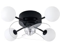 Plafondventilator met G9-licht, stille DC-motor, 6 snelheden, timer, afstandsbediening, 4 melkwitte lampenkappen, voor 15-25 m², zwart.