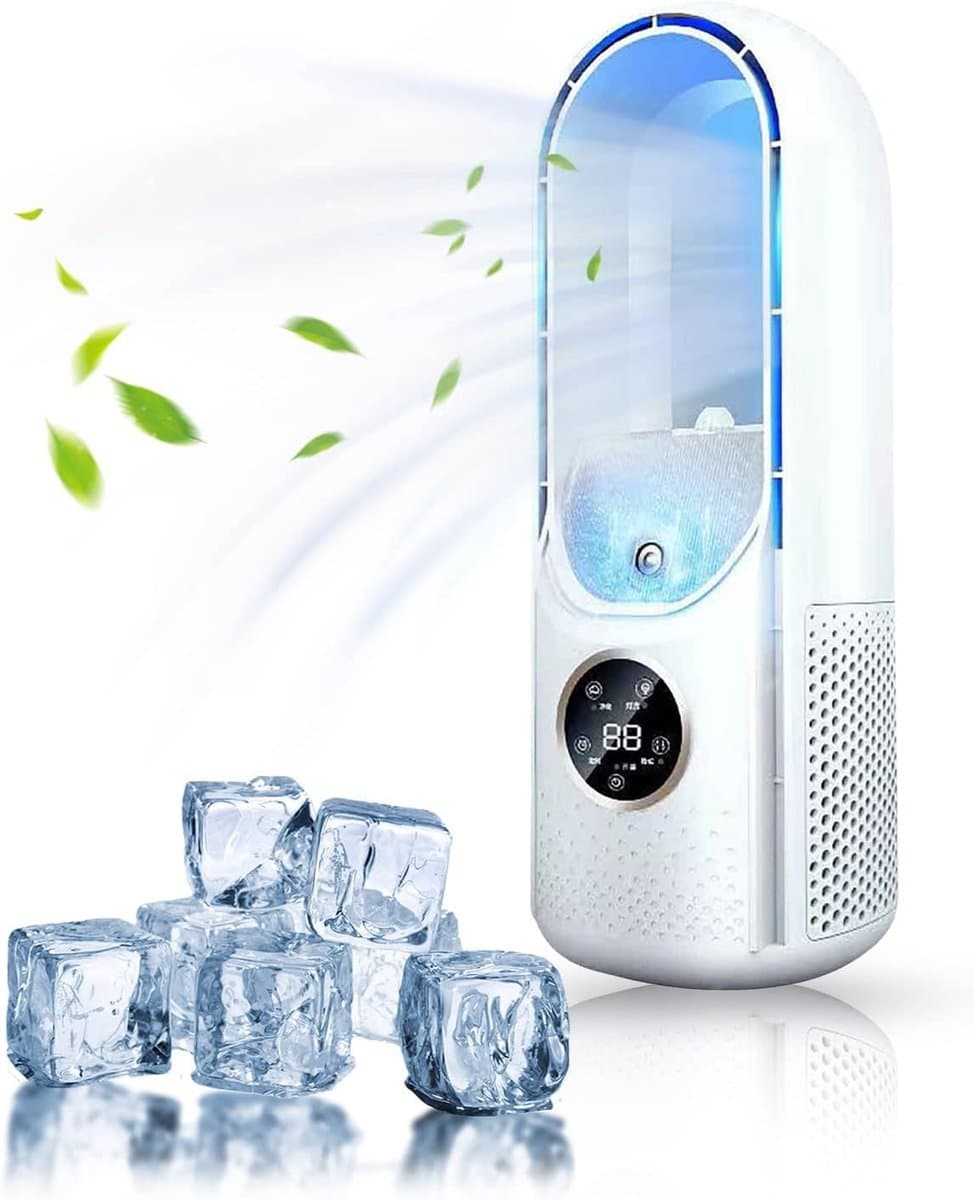 Bladloze ventilator - 6-traps wind- en timerfunctie - koelventilator - USB-multifunctionele conditioner - led-display - bladloze verticale ventilator - geluidsarm - draagbare persoonlijke ventilator voor - Wit — afbeelding 1