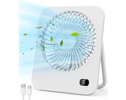 Solvix tafel ventilator geluidloos - Mini Tafelventilator - USB - 5 Snelheden - 180° Rotatie - Voor Thuis en Kantoor
