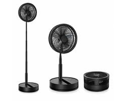 Inklapbare Ventilator Zwart - Telescopische Bureau en Vloerventilator - 8000mAh Oplaadbare Accu - Stille Ventilator met 4 Snelheden - Draagbare Fan voor Thuis Kantoor en Reizen