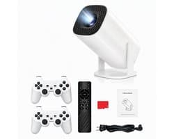 Loha party® Mini Beamer - Beamers - ingebouwde retro spelconsole - Voor iOS & Android - inclusief 2 draadloze gamecontrollers - Thuisbioscoop