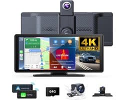 Draadloze CarPlay scherm 10.26 inch met dashcam, achteruitrijcamera, GPS navigatie, Bluetooth en Android Auto
