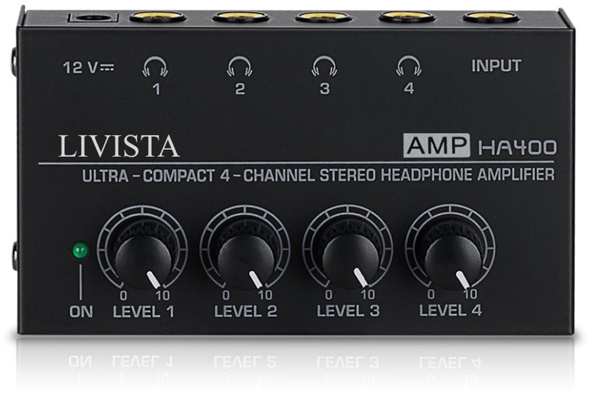 Livista Audio Versterker 4 Kanaals – Hoofdtelefoonversterker – Audio Splitter 4 Weg – 6,35 mm Jack – Microfoon & Instrument Versterker – Studio Audio Hub — afbeelding 1