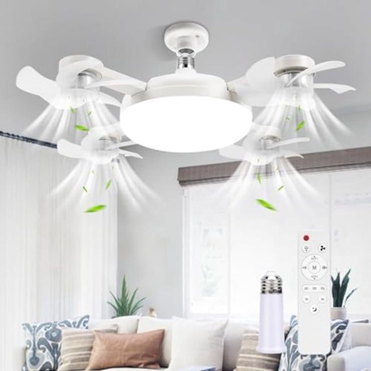 E27+B22 schroeffitting voor plafondventilator | LED drone plafondventilator met afstandsbediening | Dimbare ventilator met timerfunctie | Stille stekkerventilator voor slaapkamer — afbeelding 1